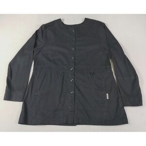 Koi Scrub Top Womens XL Black Button Front Solid Pockets Medical Nurse ER Doctor